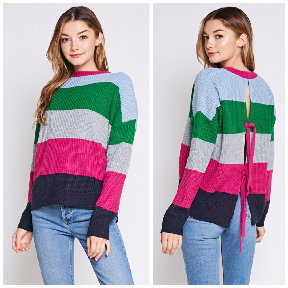 🛍LAST 1! So Fun!! Color Block Back Tie Sweater - Picture 4 of 6